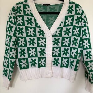 Chic Green and White Floral Cardigan
